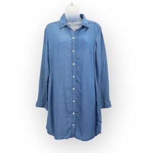 Marine Layer Shirt Dress Small Blue Chambray Long Sleeve Button Up Collared